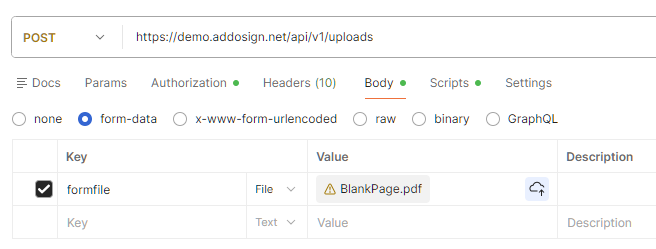 Postman, file upload